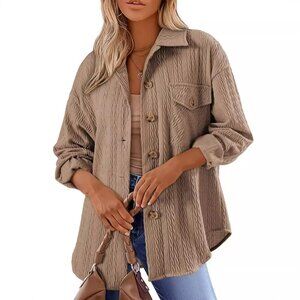 2/$40 Brown Neutral Textured Button Down Shirt Long Sleeve Shacket Oversized